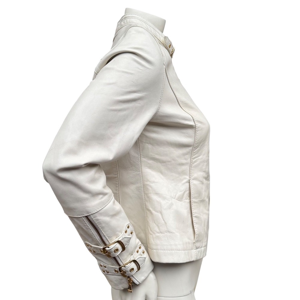 Baby Phat White Leather Moto Jacket Vintage Y2K Rare Gold Hardware Baddie Bratz - Picture 4 of 16